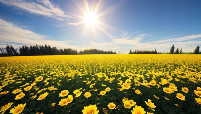 Golden flower field under bright sunshine